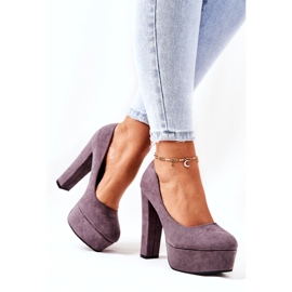 Sweet Shoes Pompe de femei din piele de căprioară pe platforma gri 4 Sweet Shoes Pompe de femei din piele de căprioară pe platforma gri 4
