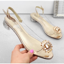 Sandale de dama transparente cu zirconi aurii Potocki WS43301 de aur 1