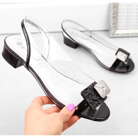 Sandale de dama transparente, din piele lacuita cu zirconii negre Potocki WS43303 negru 1