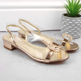 Sandale de dama din piele lacuita transparenta cu zirconi aurii Potocki WS43303 de aur 1