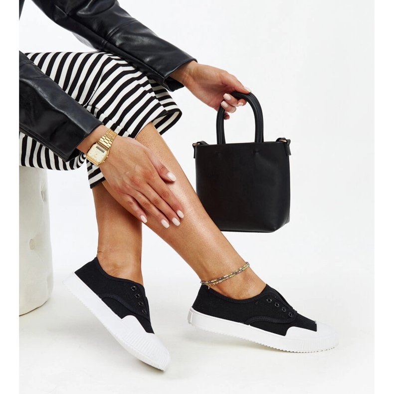 Tenisi negri Feyza cu slip-on negru 1