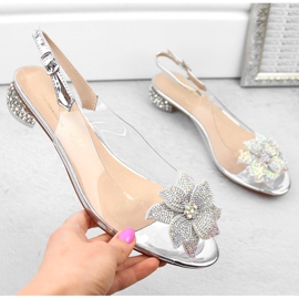 Sandale de dama din piele lacuita transparenta cu zirconi argintii S.Barski MR38-383 1