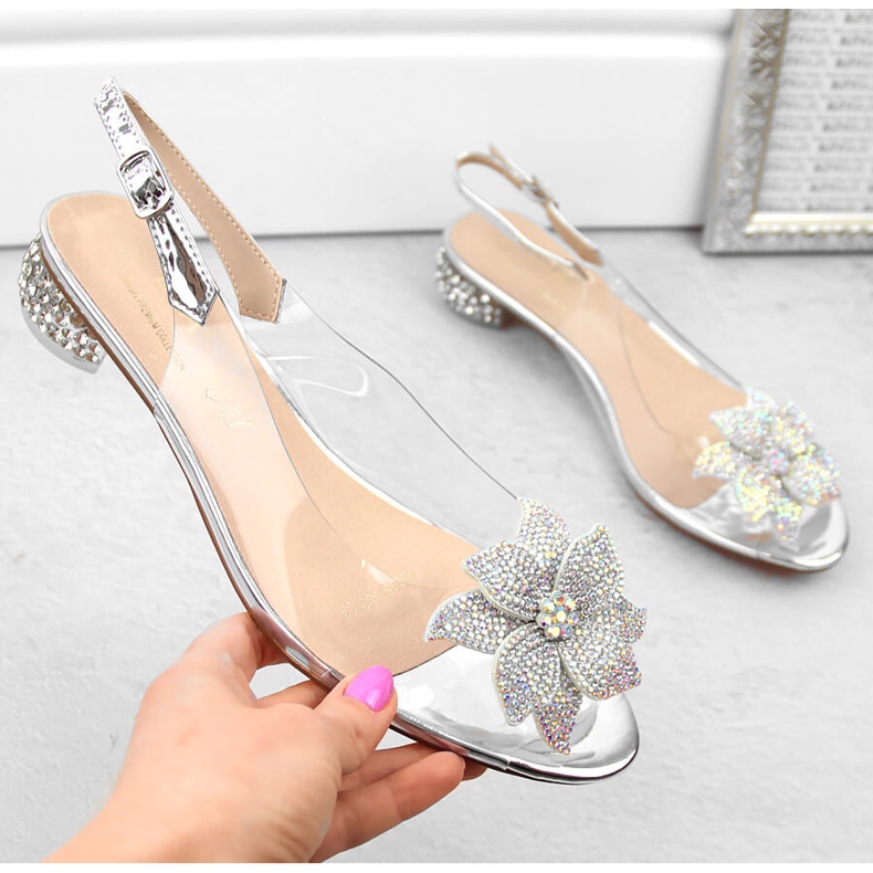 Sandale de dama din piele lacuita transparenta cu zirconi argintii S.Barski MR38-383 1