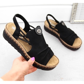 Sandale cu pană, negre, confortabile, Rieker V7972-00 negru 2