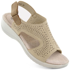 Sandale ajurate cu Velcro Potocki W WOL239 bej 1