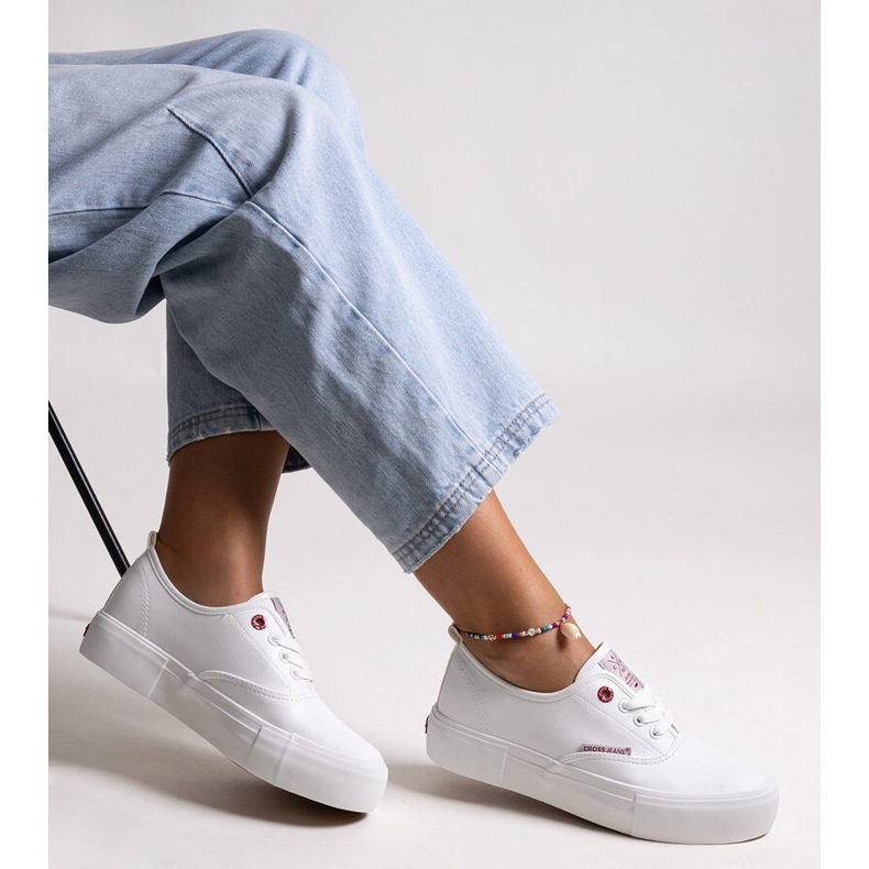 Adidasi albi de dama cu talpa groasa, Cross Jeans 1 Adidasi albi de dama cu talpa groasa, Cross Jeans 1