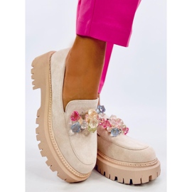 Mocasini cu platforma Stefani Beige cu pietre bej 1