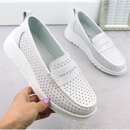 Pantofi confortabili de dama din piele ajurata, alb S.Barski LR509 1