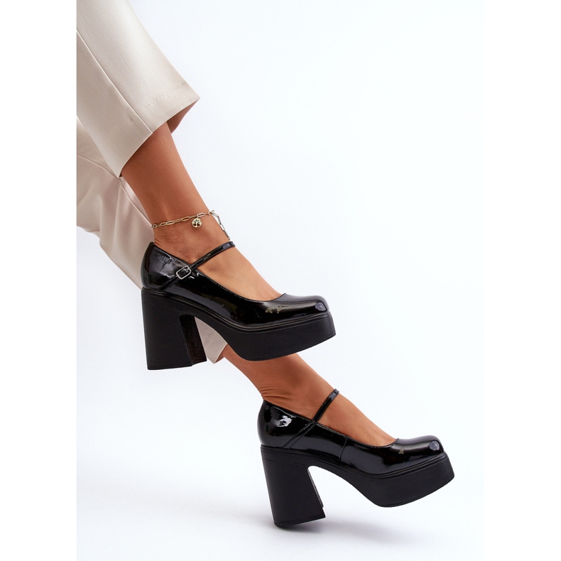 Pantofi Dama Piele Lacuita Pe Platforma Si Toc Inalt Big Star NN274004 Negru 1