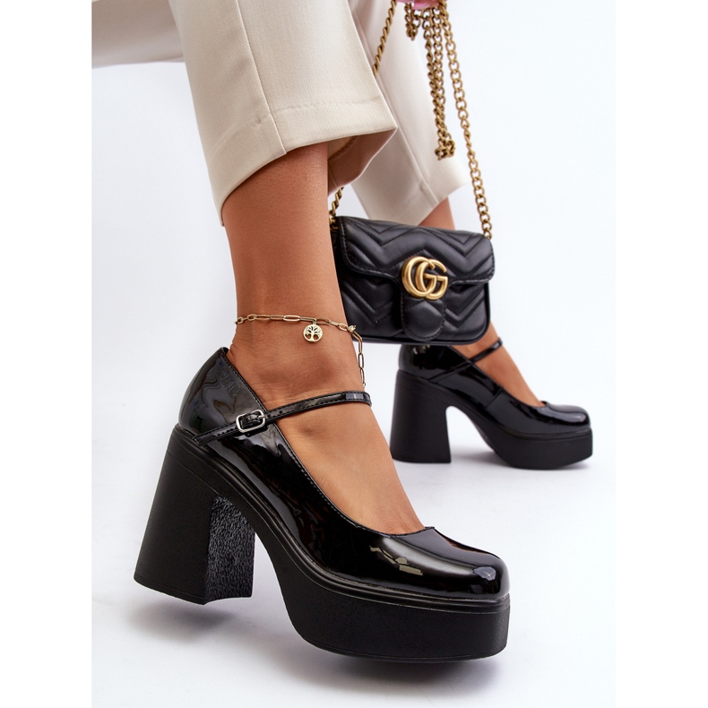 Pantofi Dama Piele Lacuita Pe Platforma Si Toc Inalt Big Star NN274004 Negru 2