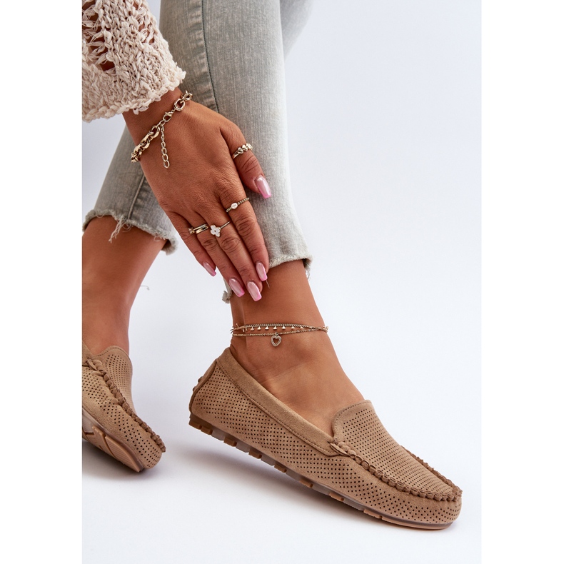 Mocasini de dama din piele intoarsa Bej Inchis Ranica 1