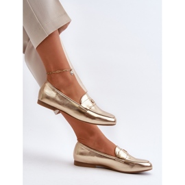 Mocasini de damă cu toc plat, aurii, Sylvaine de aur 1