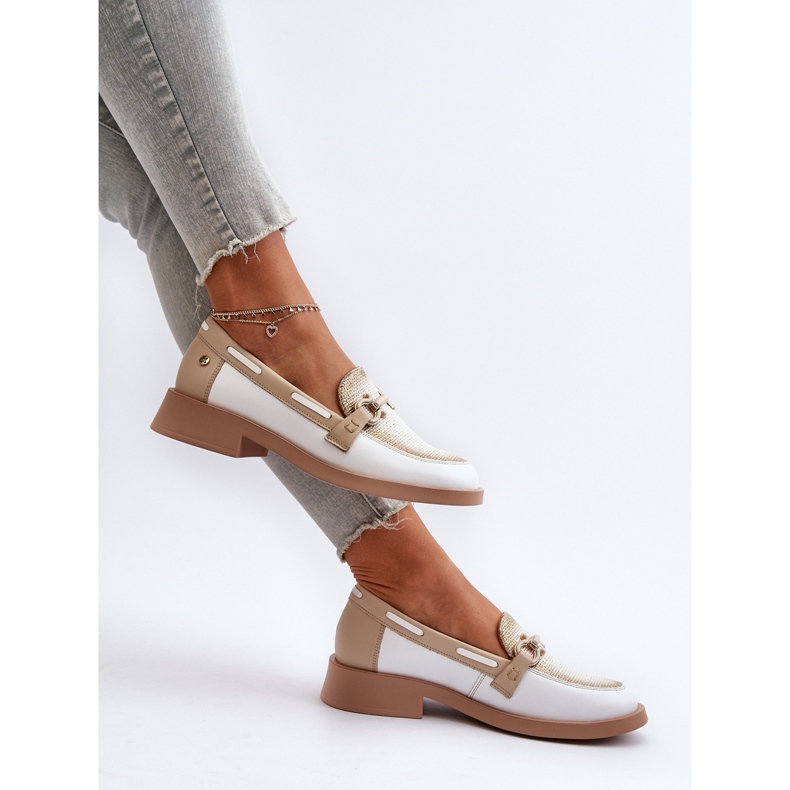 Mocasini din piele Pantofi dama Maciejka 06493-11 Alb si Bej 1