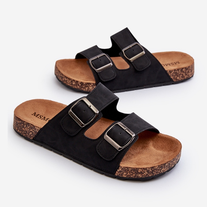 Flip-flops pentru bărbați cu talpă din plută, Black Rosawia negru 1