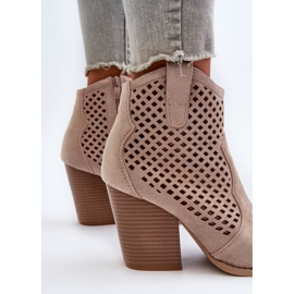 Botine de damă ajurate din piele întoarsă ecologică cu toc înalt, bej Stardara 2