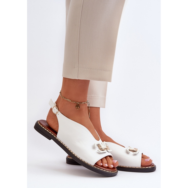 Sandale Dama Toc Plat Cu Decorat, Loraeleh Alb 2