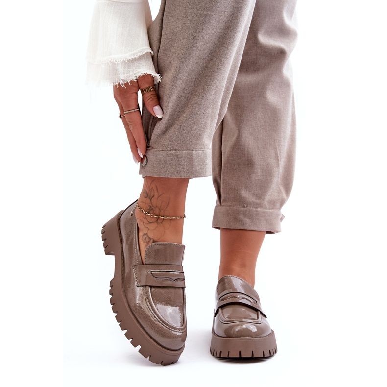 Diamantique Mocasini plat bej patentat 1