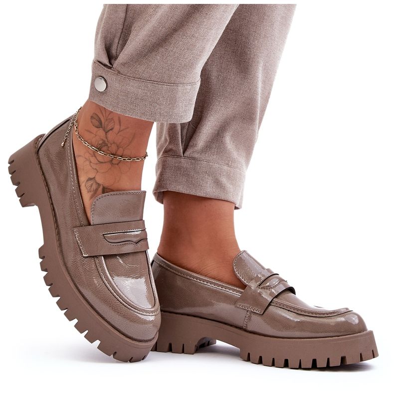 Diamantique Mocasini plat bej patentat 4