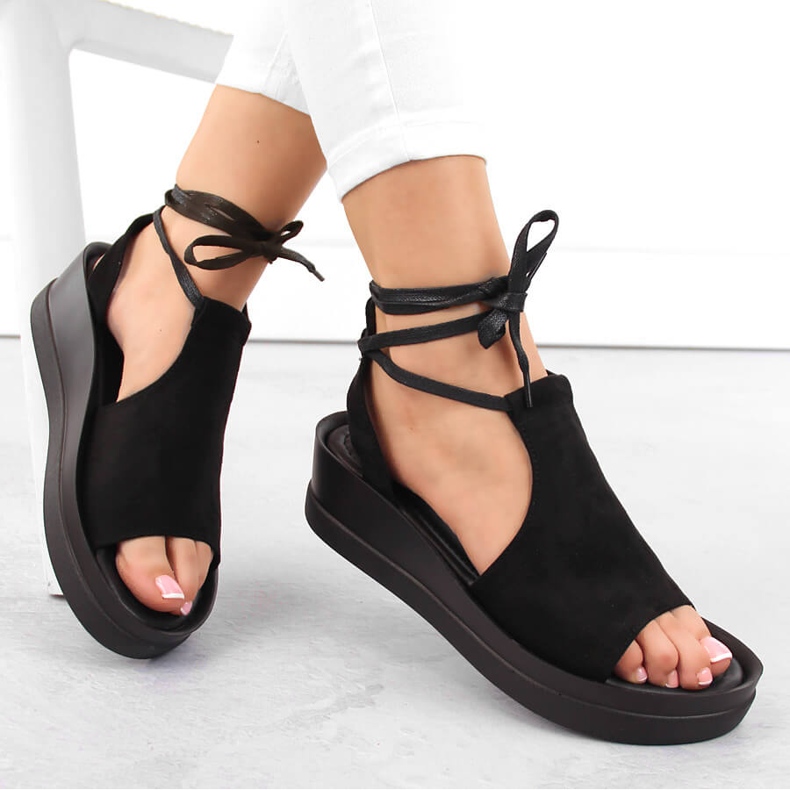 Sandale negre de damă cu șireturi Potocki 21331 negru 1