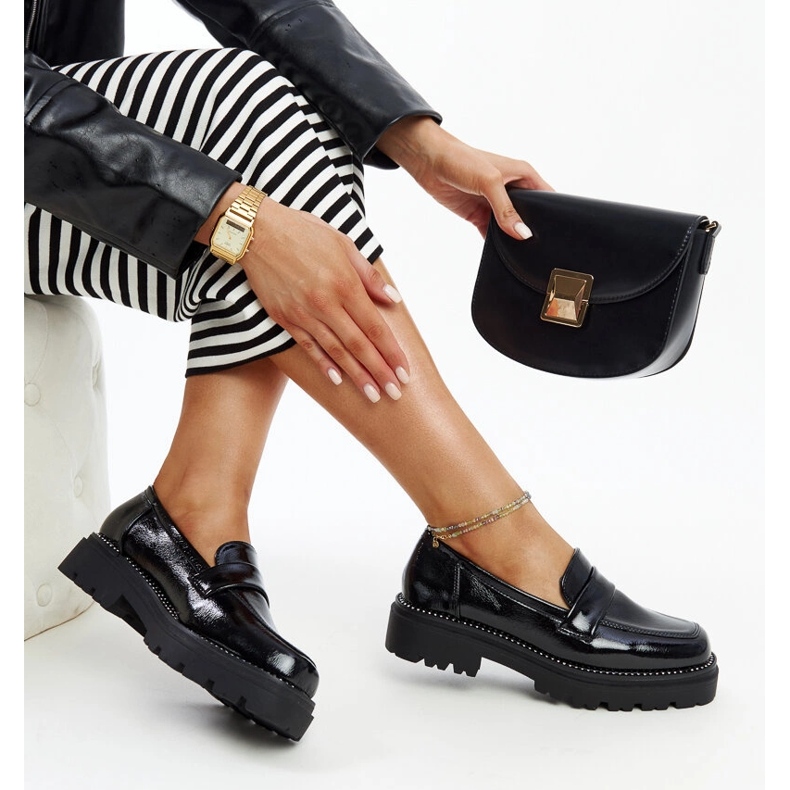 Mocasini din piele neagra negru 1