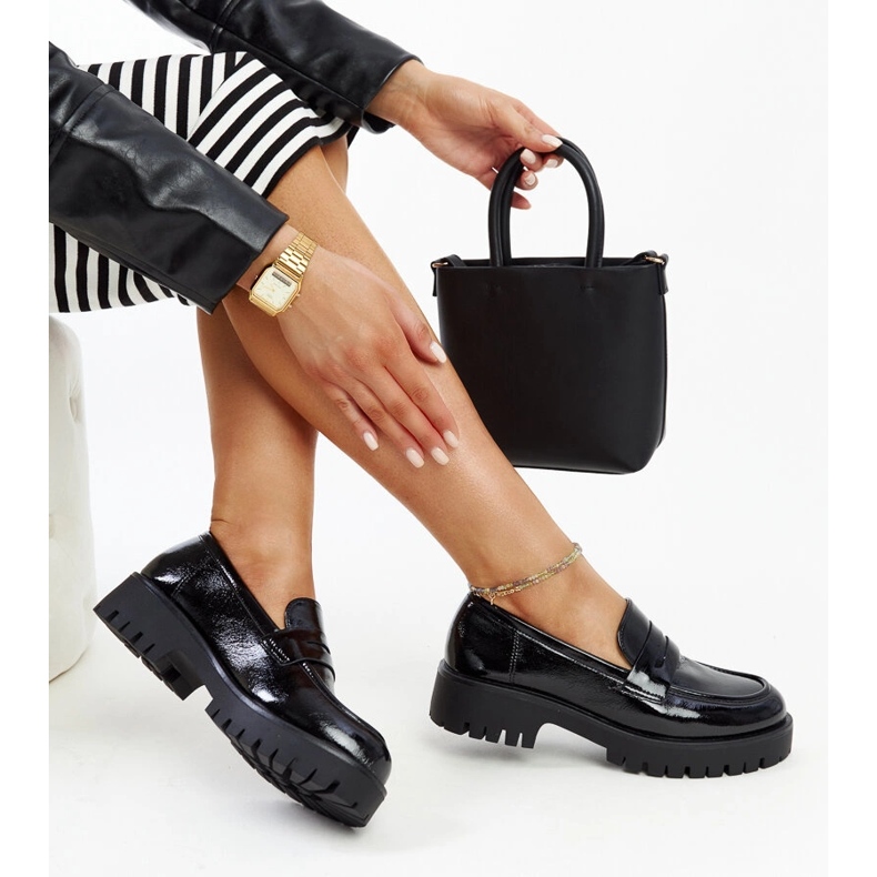 Mocasini din piele neagra negru 1