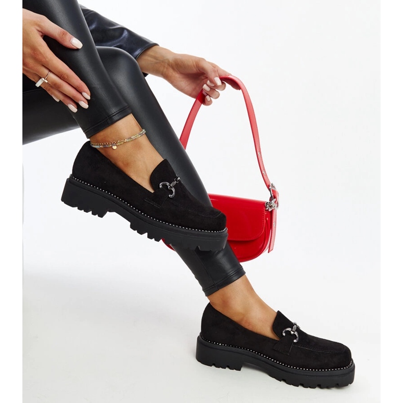 Pantofi din piele neagră cu cataramă decorativă negru 1