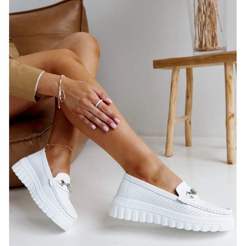 Mocasini alb din piele de dama 1