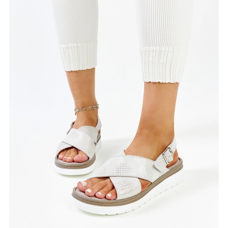 Sandale cu platformă din piele argintie Ithar gri 1