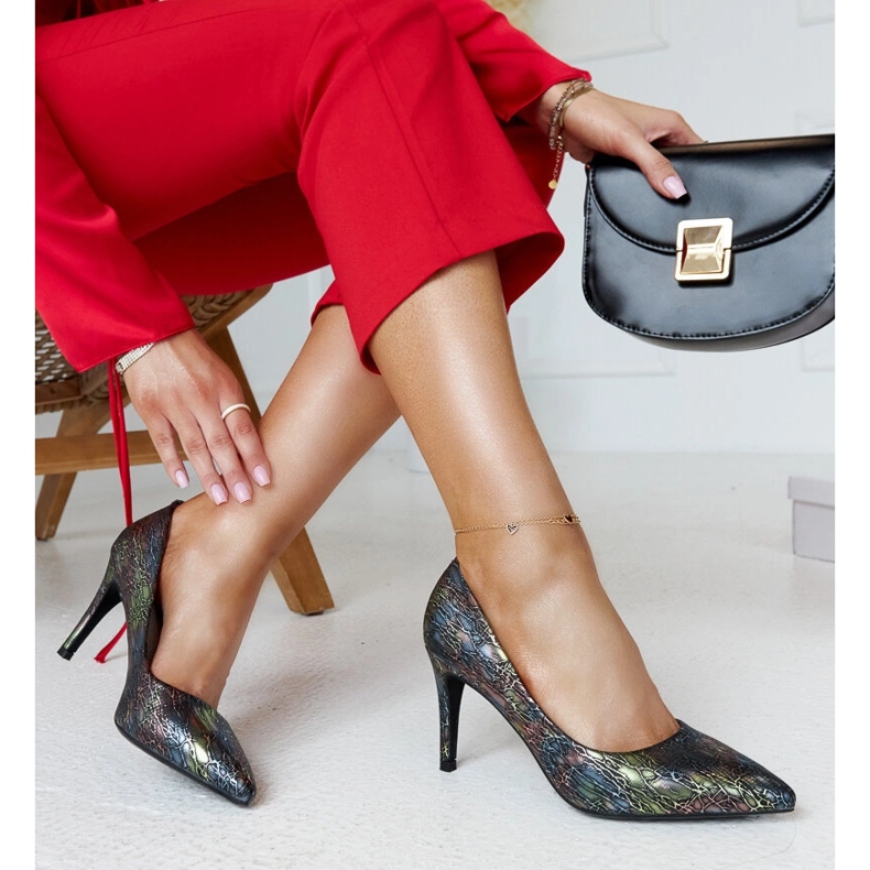 Tocuri înalte metalice negre cu inserție Gantier din piele negru 1