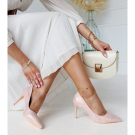 Tocuri înalte roz metalice cu inserție Gantier din piele 2 Tocuri înalte roz metalice cu inserție Gantier din piele 2