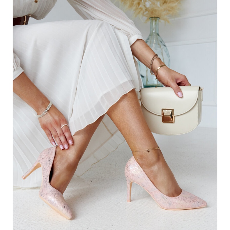 Tocuri înalte roz metalice cu inserție Gantier din piele 2 Tocuri înalte roz metalice cu inserție Gantier din piele 2
