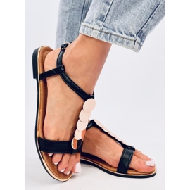 Sandale Ennes negre cu decor auriu negru 2