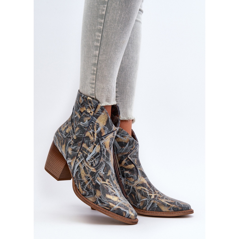 Cizme Cowboy Damă Piele Pe Toc Înalt Maciejka 05776-13 Albastru 2