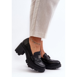 Pantofi de dama cu tocuri masive si decor, negru Ranunca 2