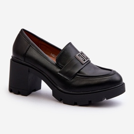 Pantofi de dama cu tocuri masive si decor, negru Ranunca 1