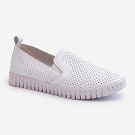 Vinceza Pantofi slip-on din piele ajurata pentru dama, Theophia alb 1