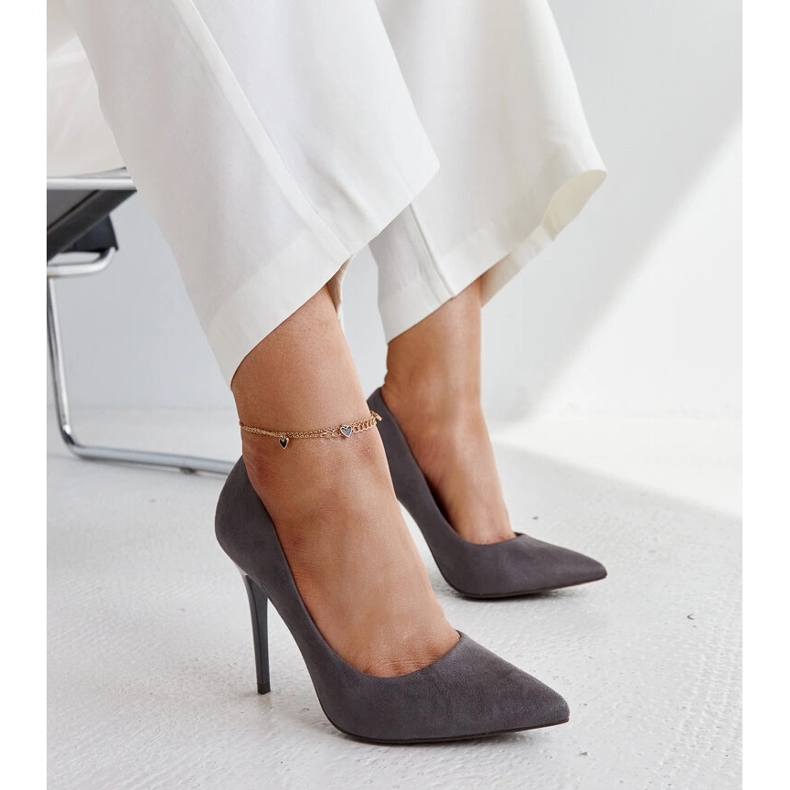 Tocuri înalte gri închis cu inserție din piele Amedie 1 Tocuri înalte gri închis cu inserție din piele Amedie 1