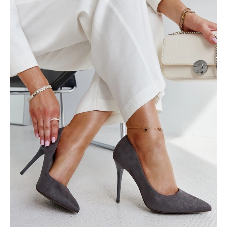 Tocuri înalte gri închis cu inserție din piele Amedie 2 Tocuri înalte gri închis cu inserție din piele Amedie 2