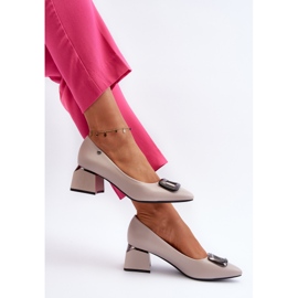 Vinceza Pompi Cu Toc Inalt Bloc Cu Decorat, Piele Eco, Sarala Gri 1