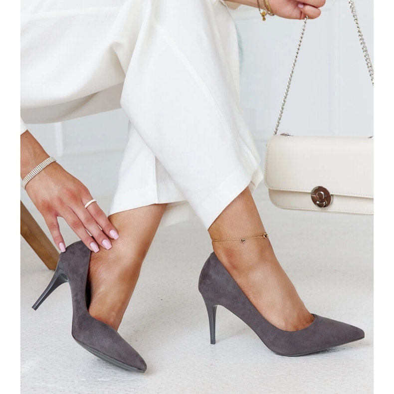 Tocuri înalte gri cu inserție din piele Paume 1