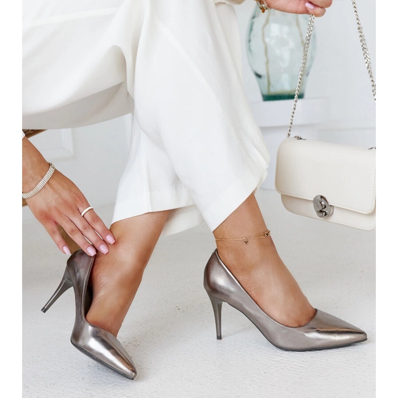 Tocuri înalte gri metalice cu inserție din piele Paume 1