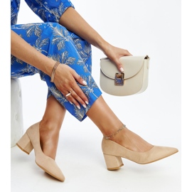 Pompe bej cu toc înalt, cu inserție din piele Paris 1 Pompe bej cu toc înalt, cu inserție din piele Paris 1