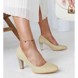 Pompe aurii lucioase cu branț din piele Antibies de aur 1