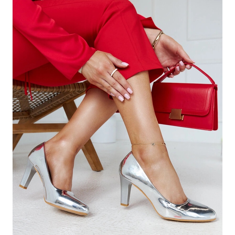 Pompe argintii cu toc înalt cu branț din piele Velizy 2