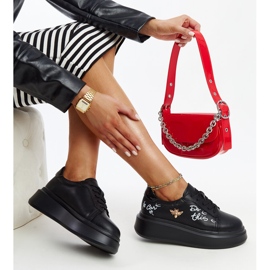 Pantofi din piele neagră cu cataramă decorativă negru 1