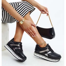 Pantofi din piele neagră cu cataramă decorativă negru 1