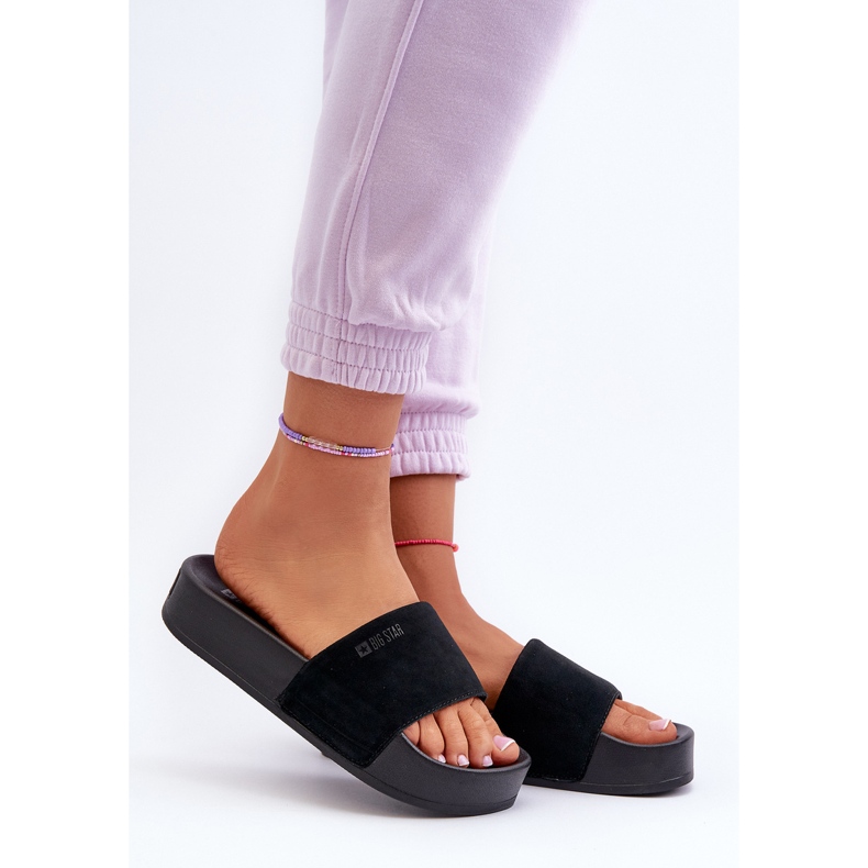 Flip-flops de damă cu platformă din piele intoarsa Big Star NN274A670 Negru 2