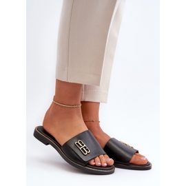 Zazoo 40384 Flip-flops elegante din piele pentru femei, negru 2