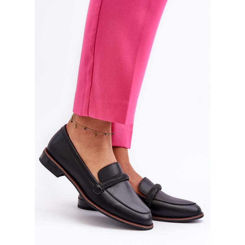 Sergio Leone Mocasini de dama din piele cu curea decorativa, saosin negru 2