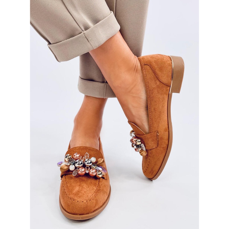 Mocasini Anselme Camel cu pietre maro 1